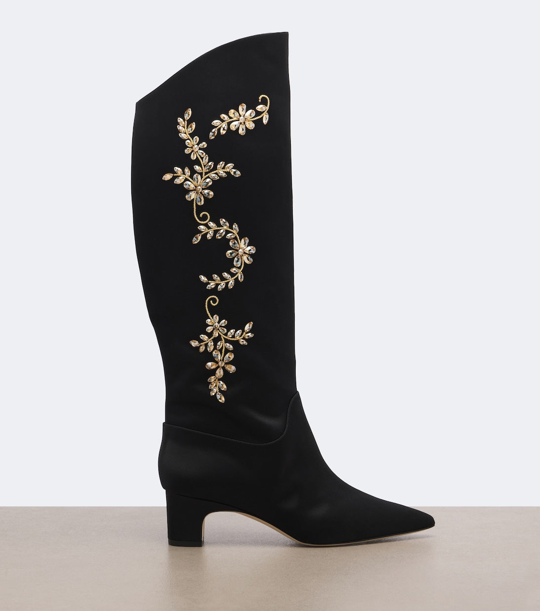 Manolo Blahnik - Dispasa embellished satin knee-high boots