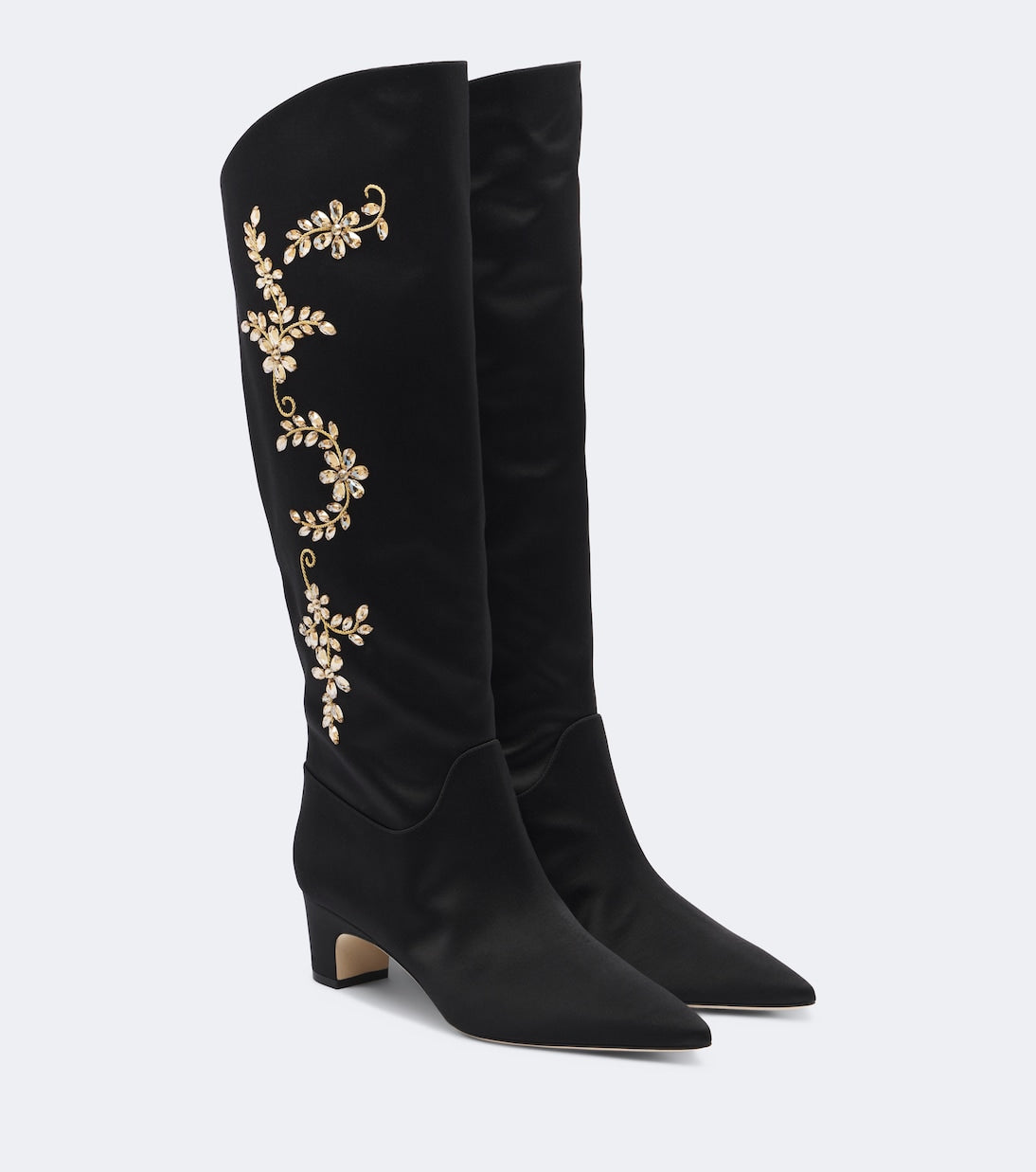 Manolo Blahnik - Dispasa embellished satin knee-high boots