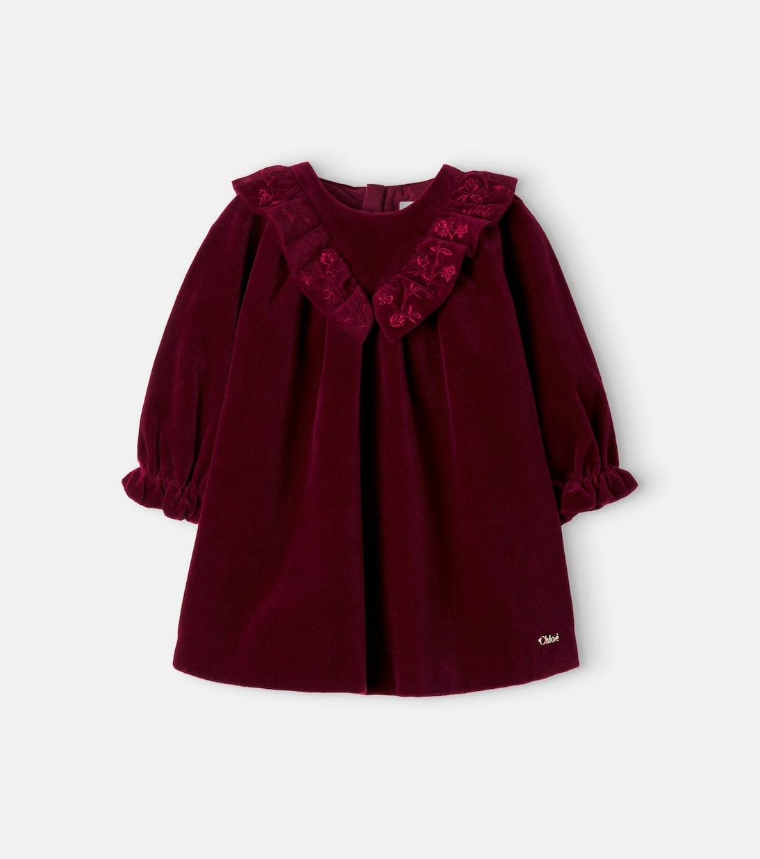 Chloé Kids - Embroidered cotton velvet dress