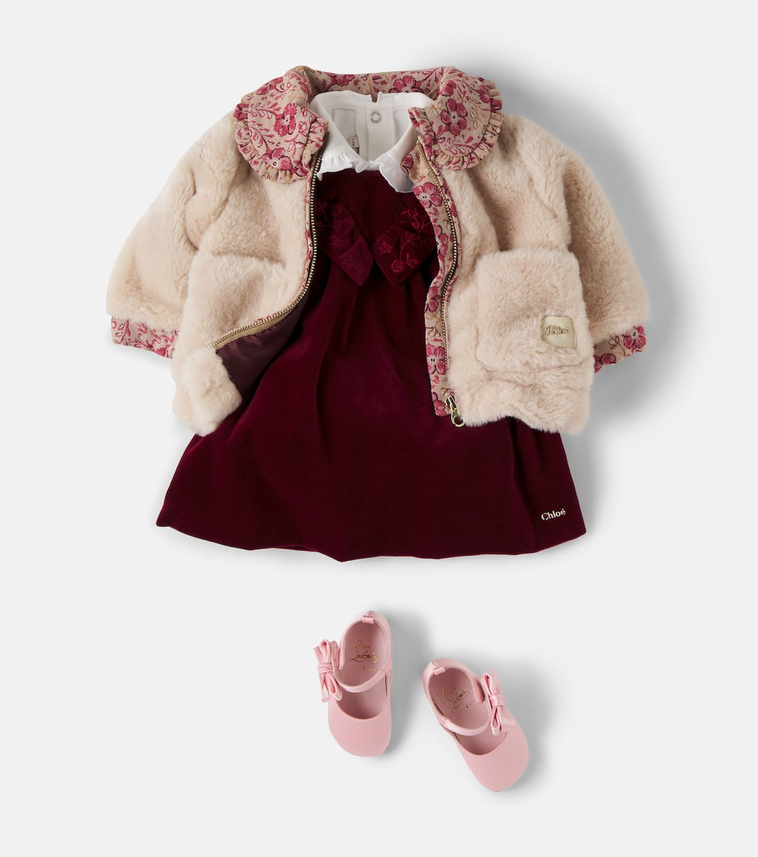 Chloé Kids - Embroidered cotton velvet dress