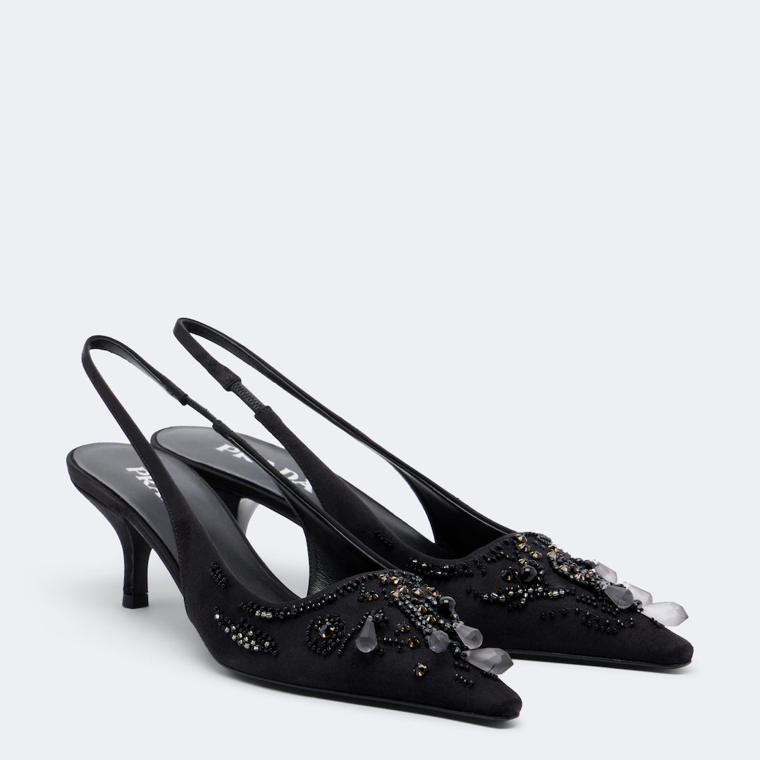 Prada - Embellished satin slingback pumps