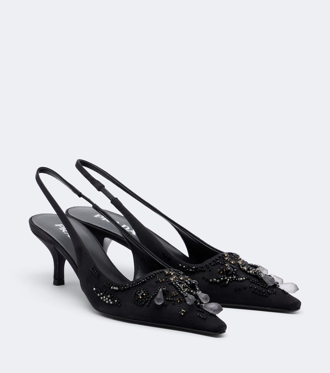 Prada - Embellished satin slingback pumps