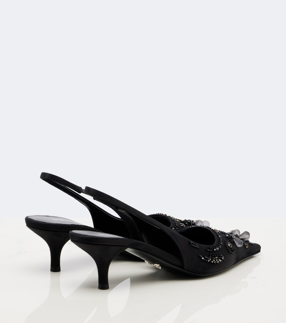Prada - Embellished satin slingback pumps