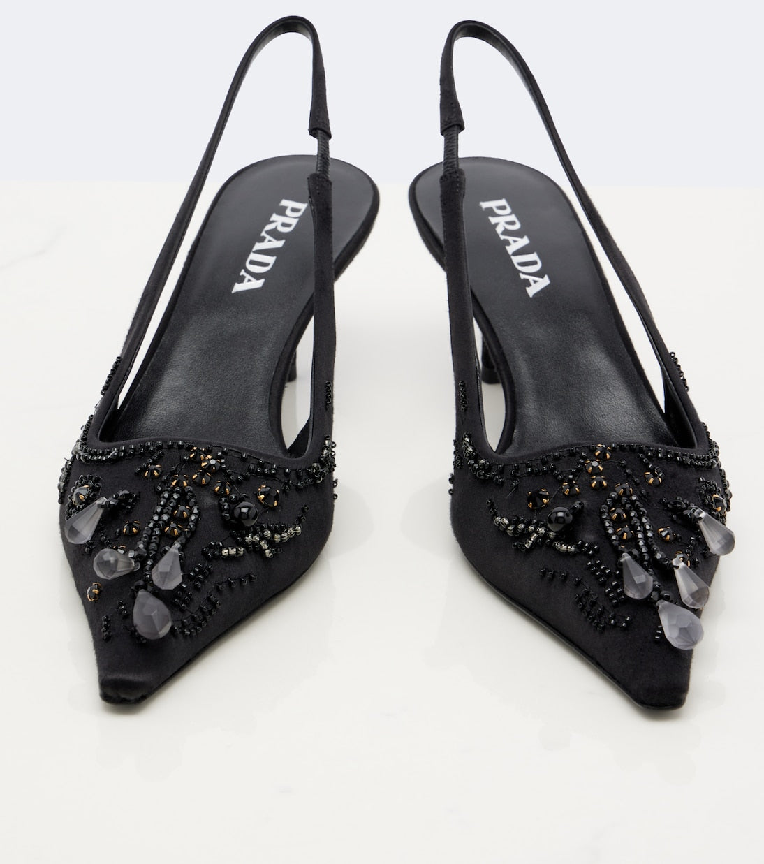 Prada - Embellished satin slingback pumps