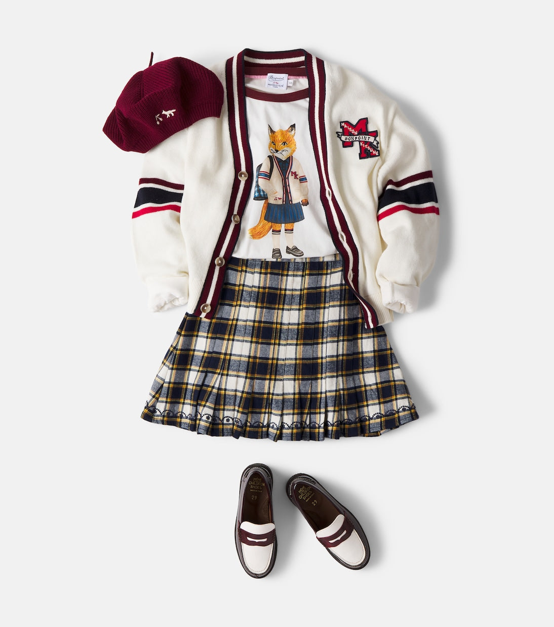 Bonpoint - x Maison Kitsuné embroidered cotton and cashmere beret