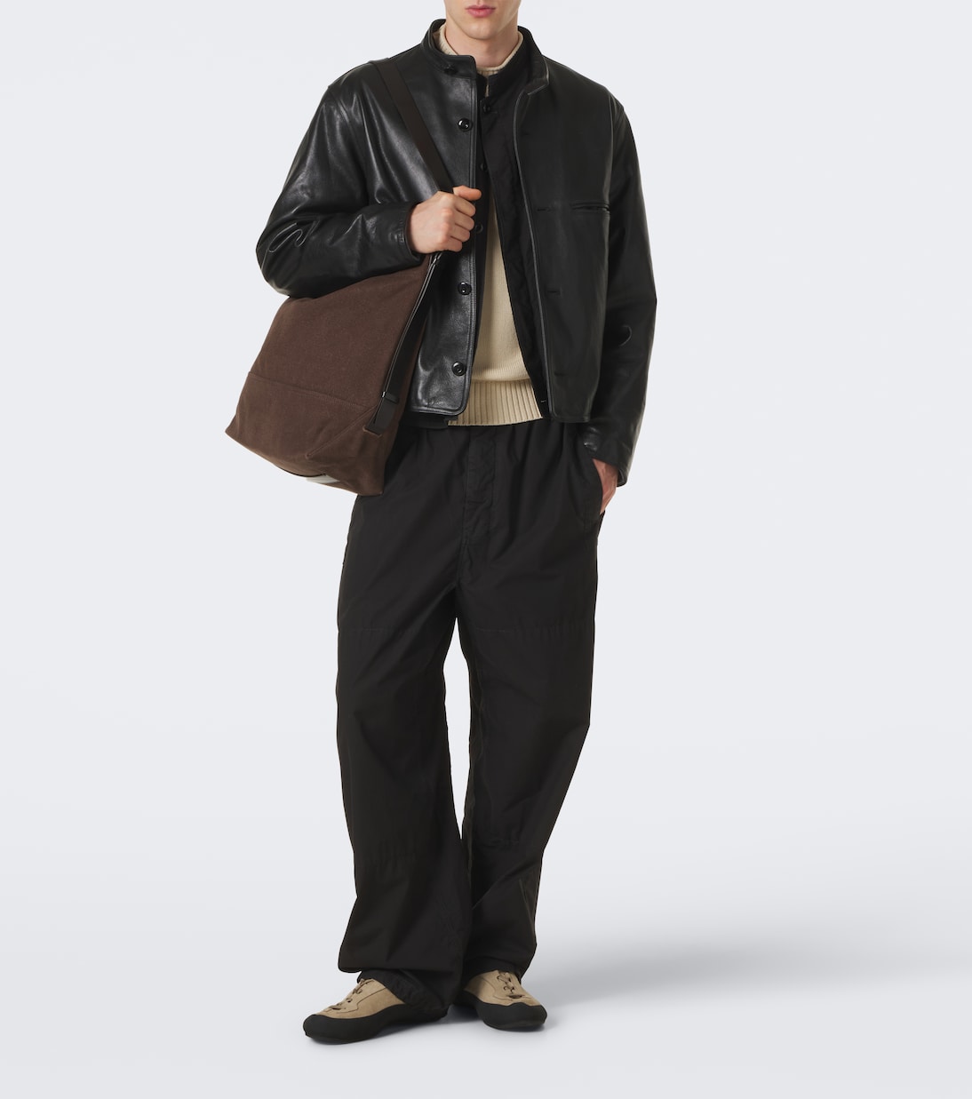 Lemaire - Belted leather-trimmed canvas tote bag