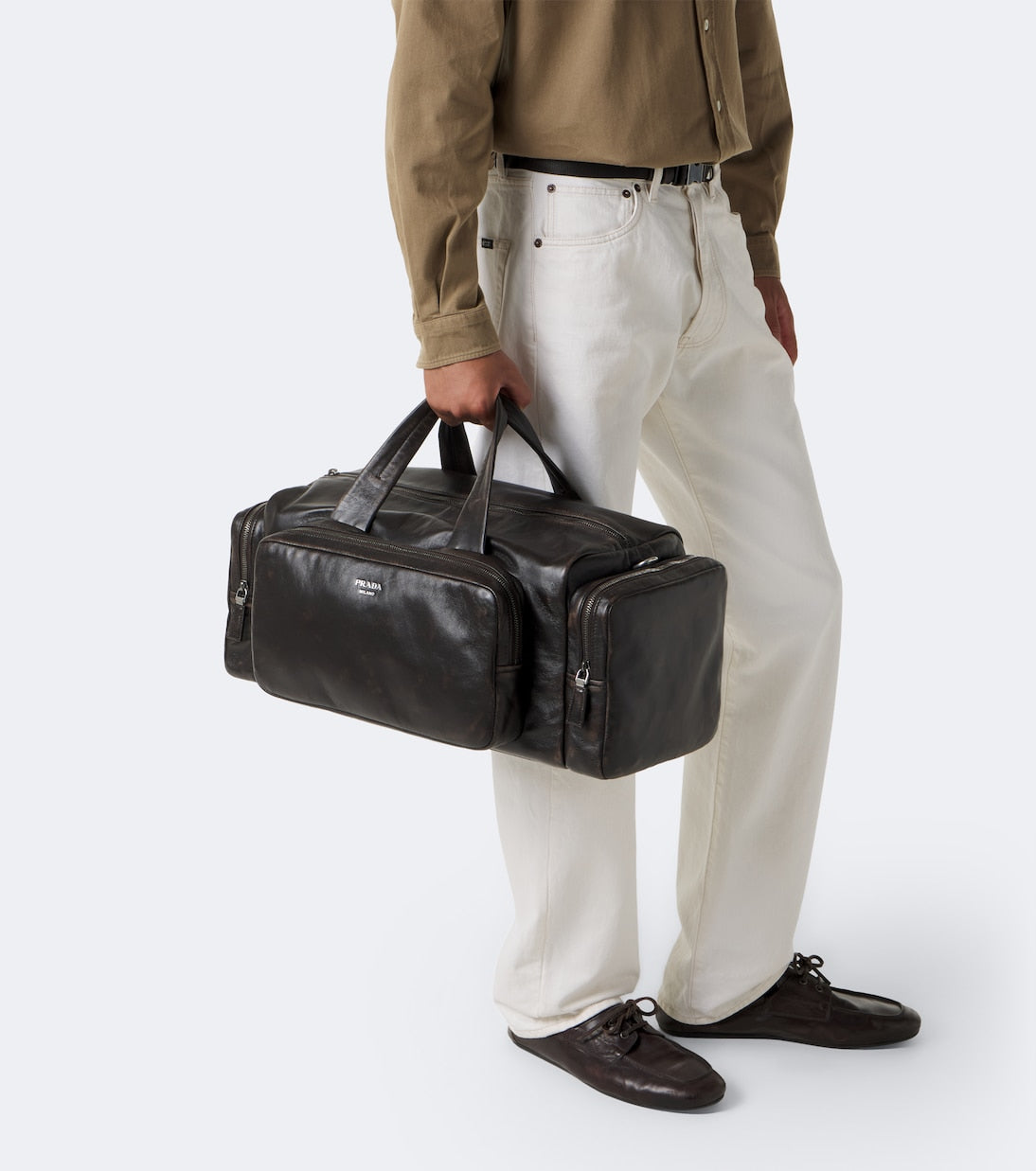 Prada - Distressed leather duffel bag