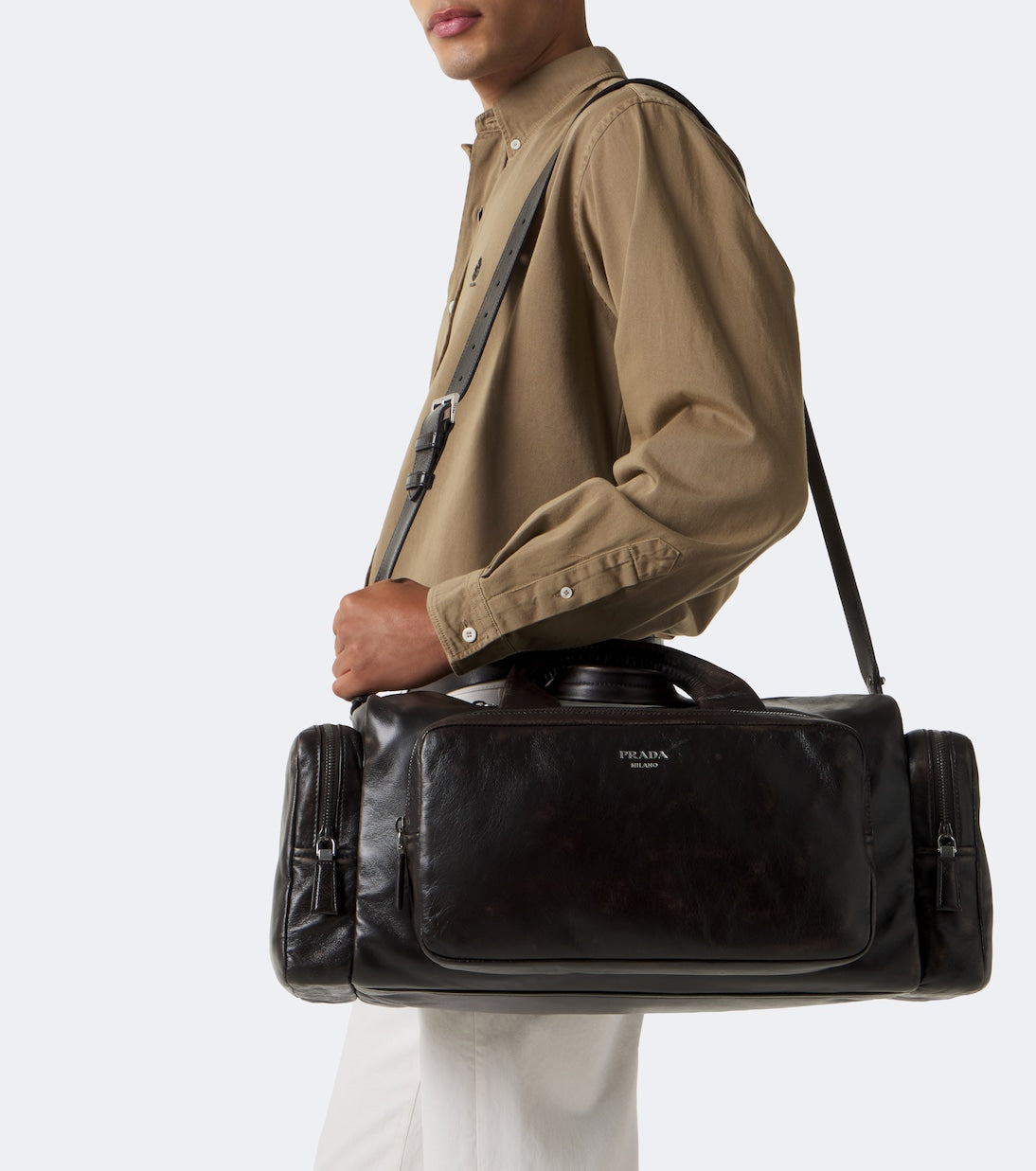 Prada - Distressed leather duffel bag