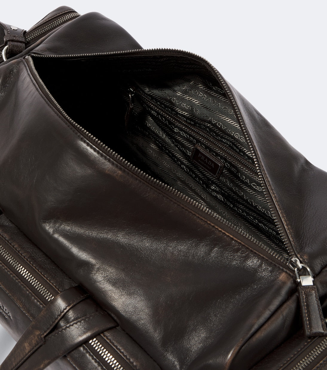 Prada - Distressed leather duffel bag