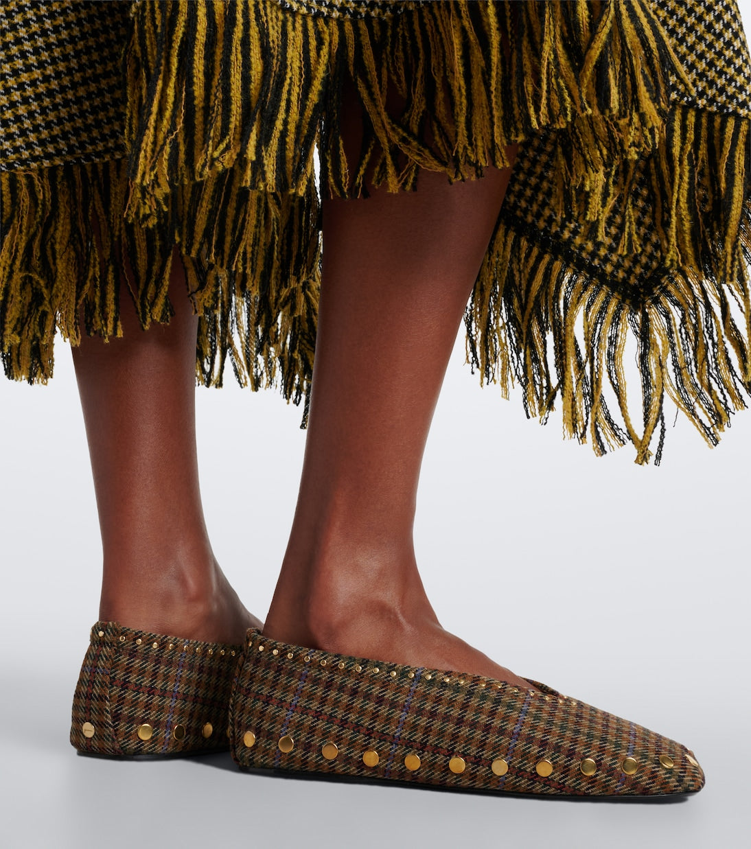 Ganni - Jenny studded plaid ballet flats