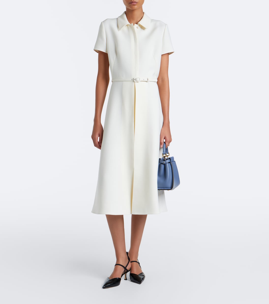 Fendi - Belted wool and silk midi dress