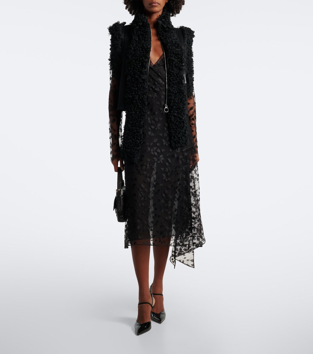 Fendi - Asymmetric lace midi dress