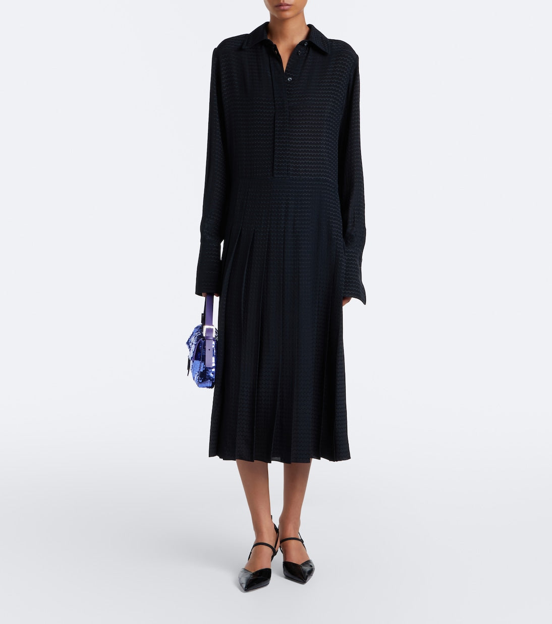 Fendi - Chevron jacquard pleated silk midi dress