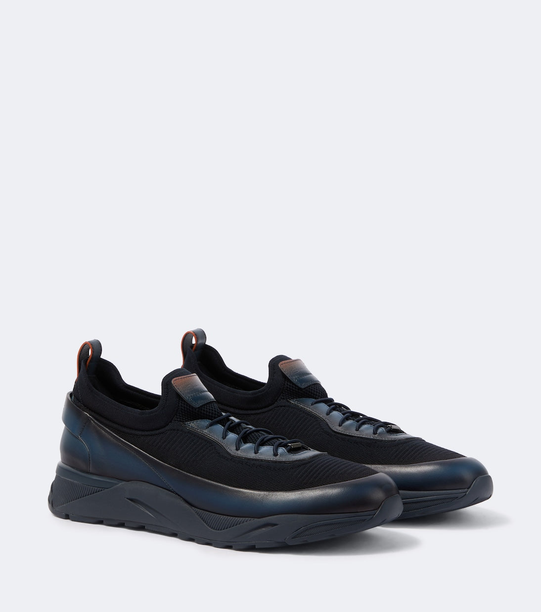 Santoni - Leather-trimmed knitted sneakers