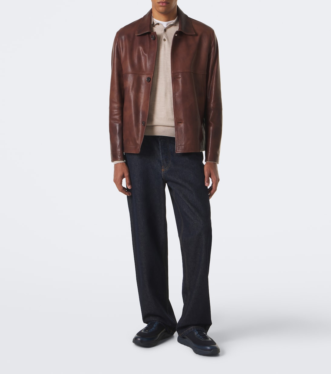 Santoni - Leather-trimmed knitted sneakers