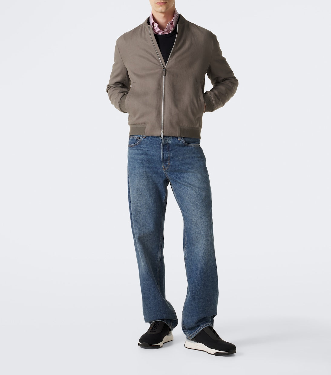 Santoni - Leather-trimmed knitted sneakers