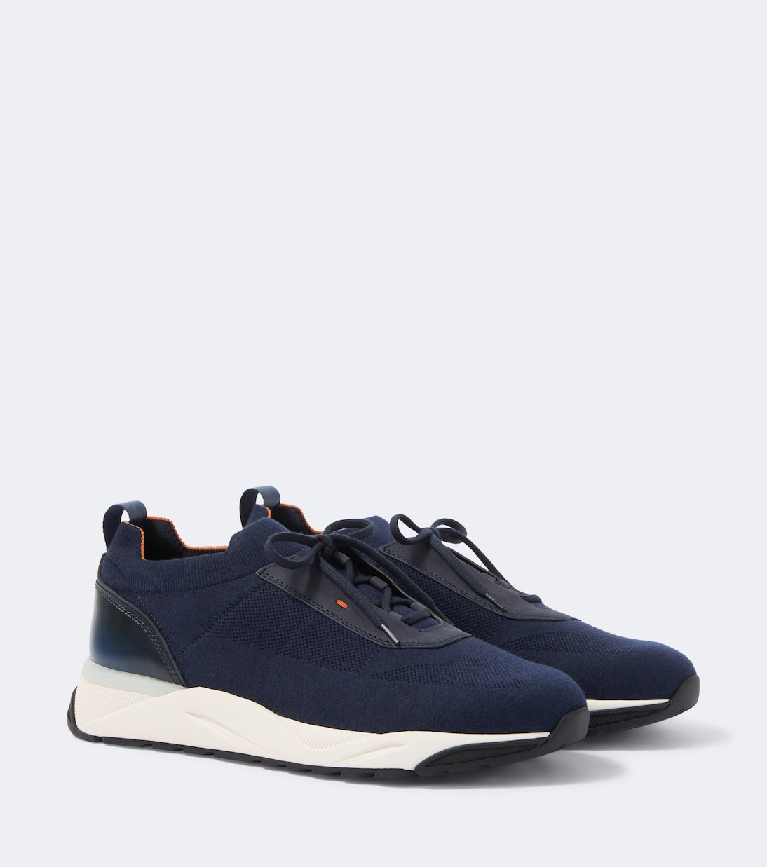 Santoni - Leather-trimmed knitted sneakers