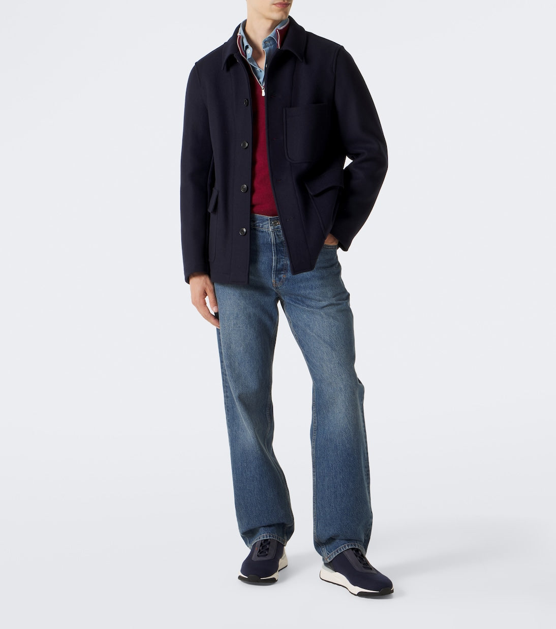 Santoni - Leather-trimmed knitted sneakers