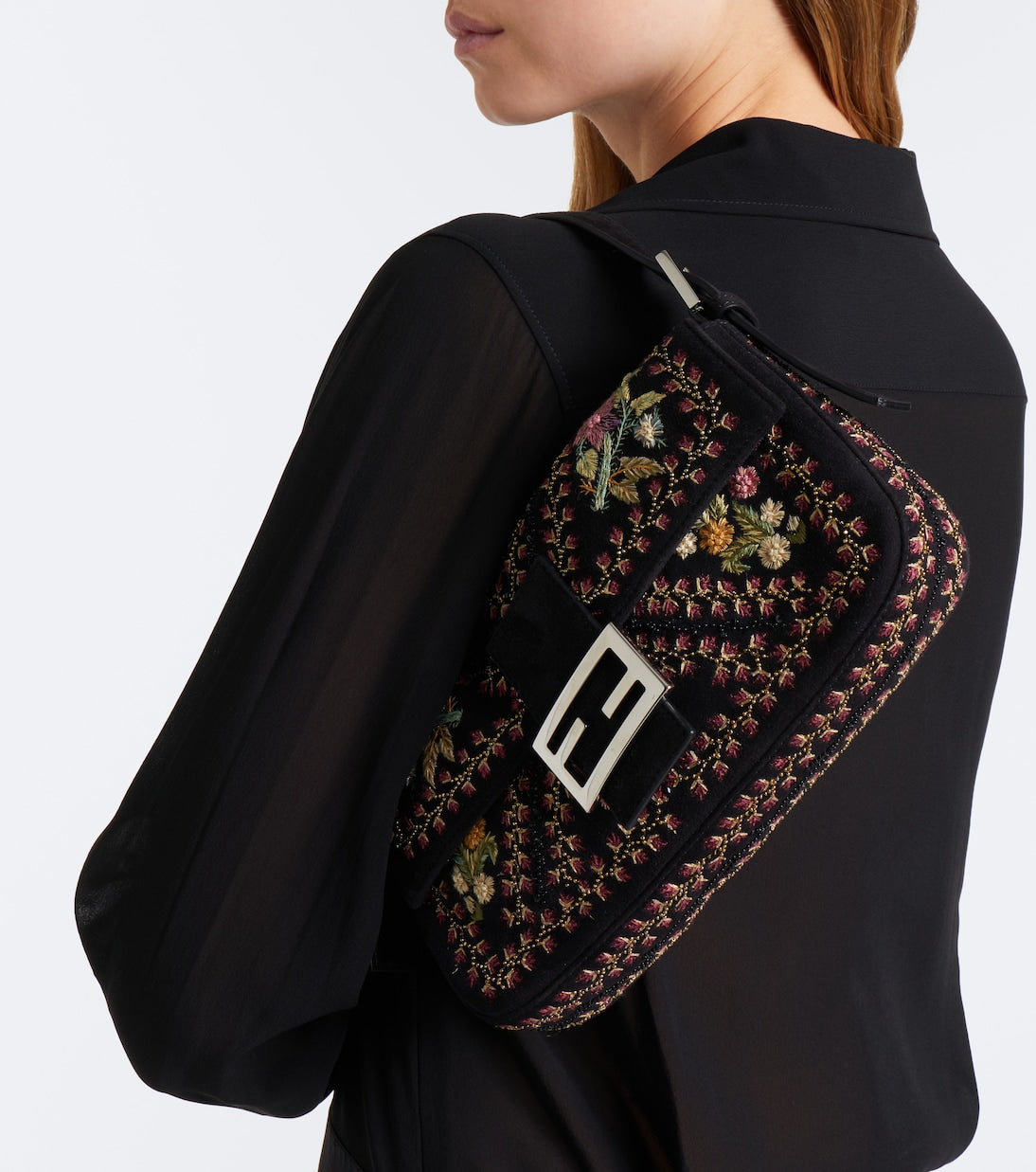 Fendi - Baguette® 26424 floral suede shoulder bag