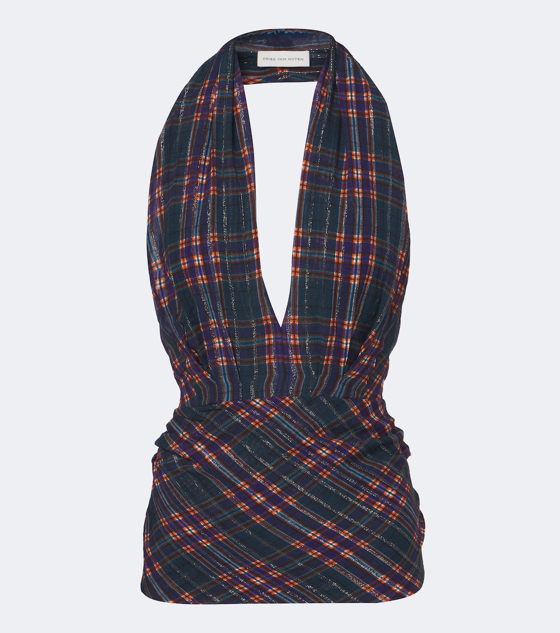Dries Van Noten - Plaid lamé halterneck top