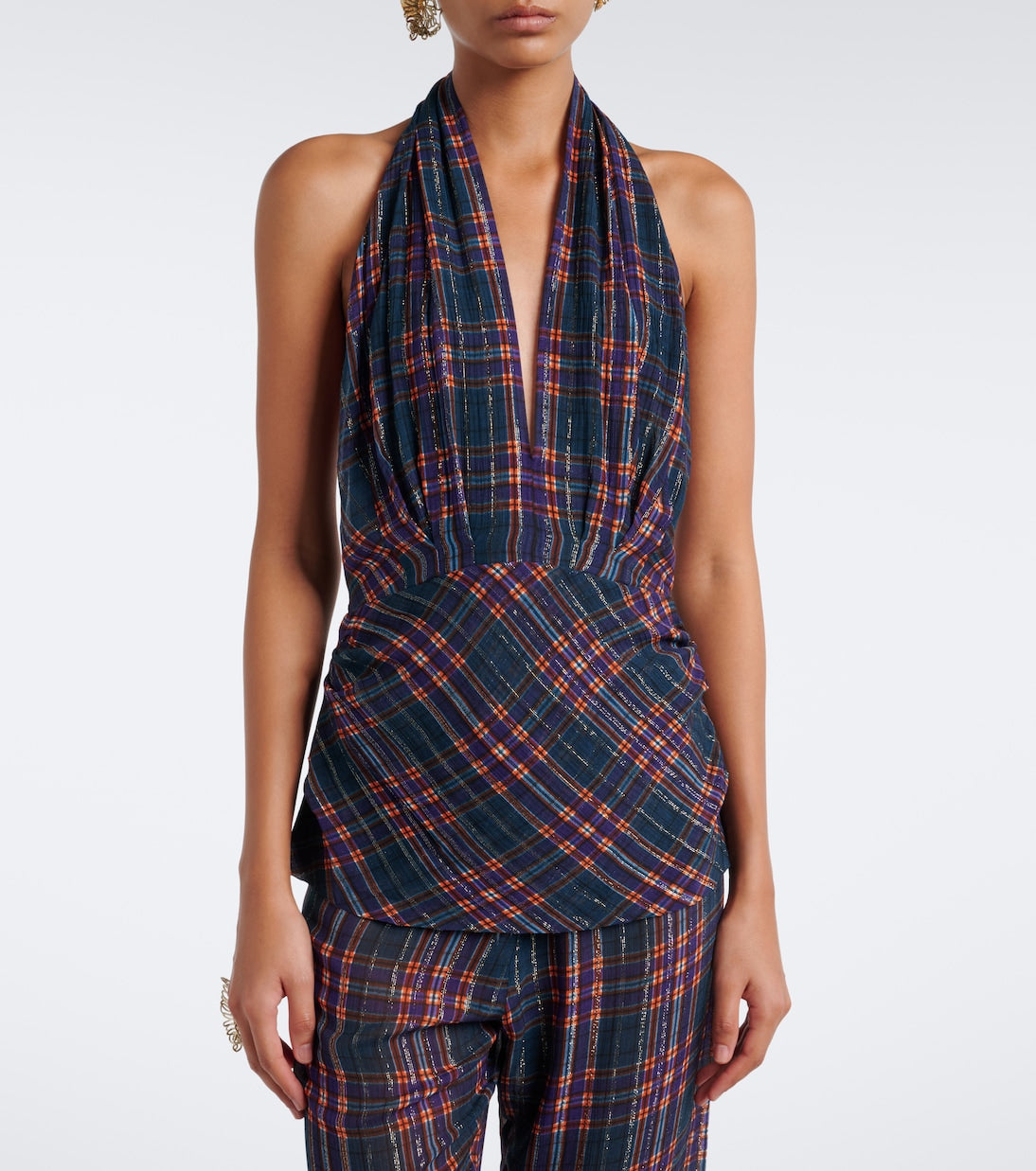 Dries Van Noten - Plaid lamé halterneck top