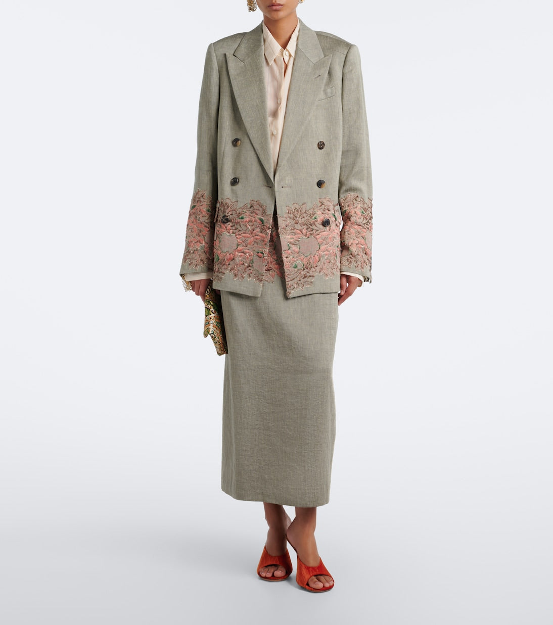 Dries Van Noten - Embroidered linen and cotton-blend midi skirt