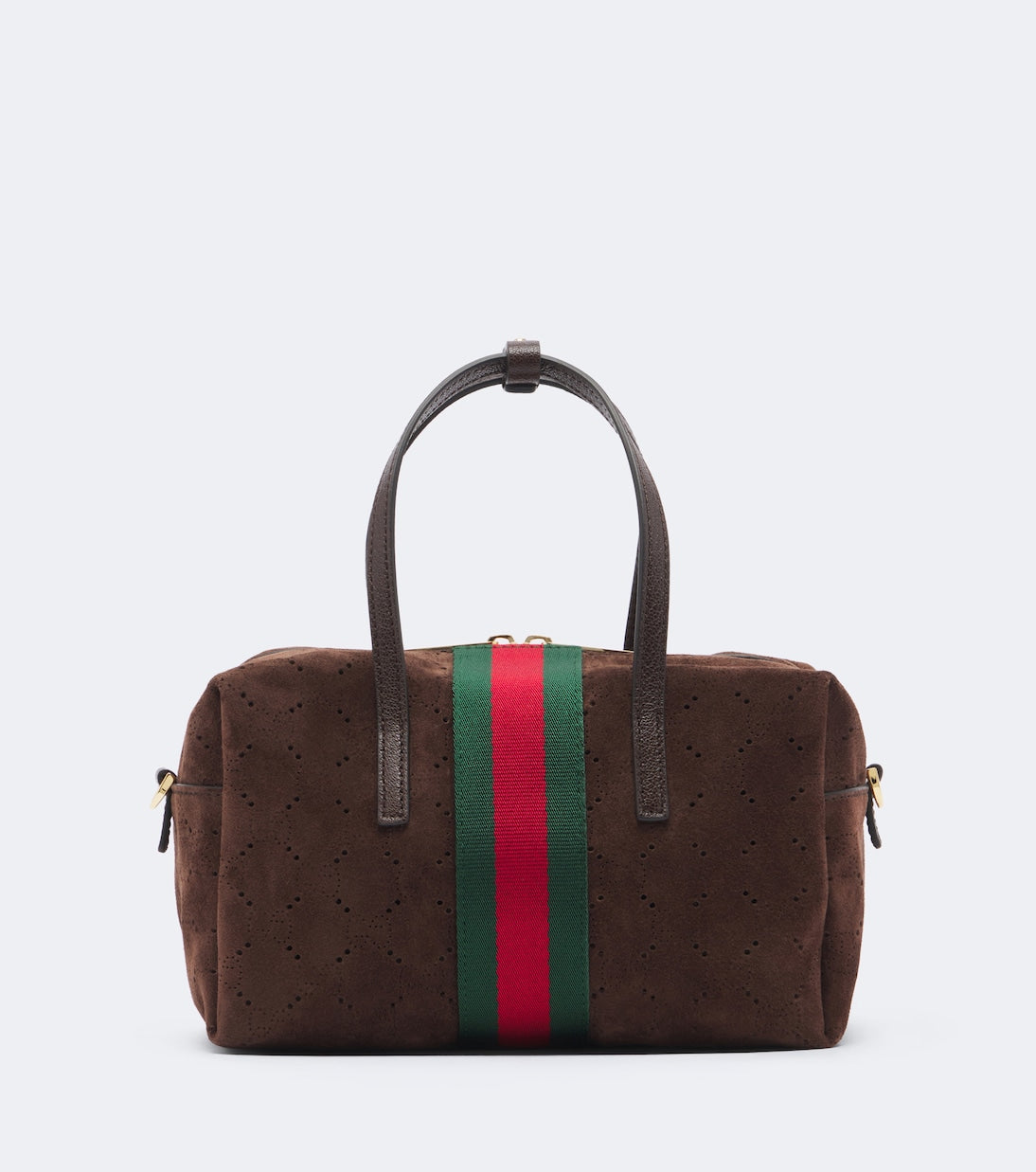 Gucci - Web Stripe Small suede top-handle bag