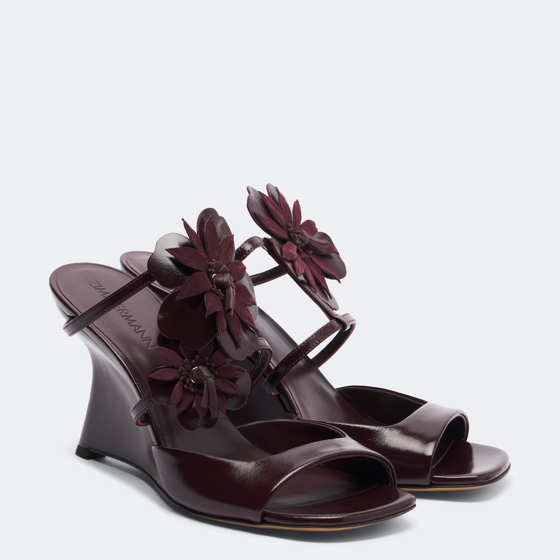 Zimmermann - Belara floral-appliqué leather wedge mules