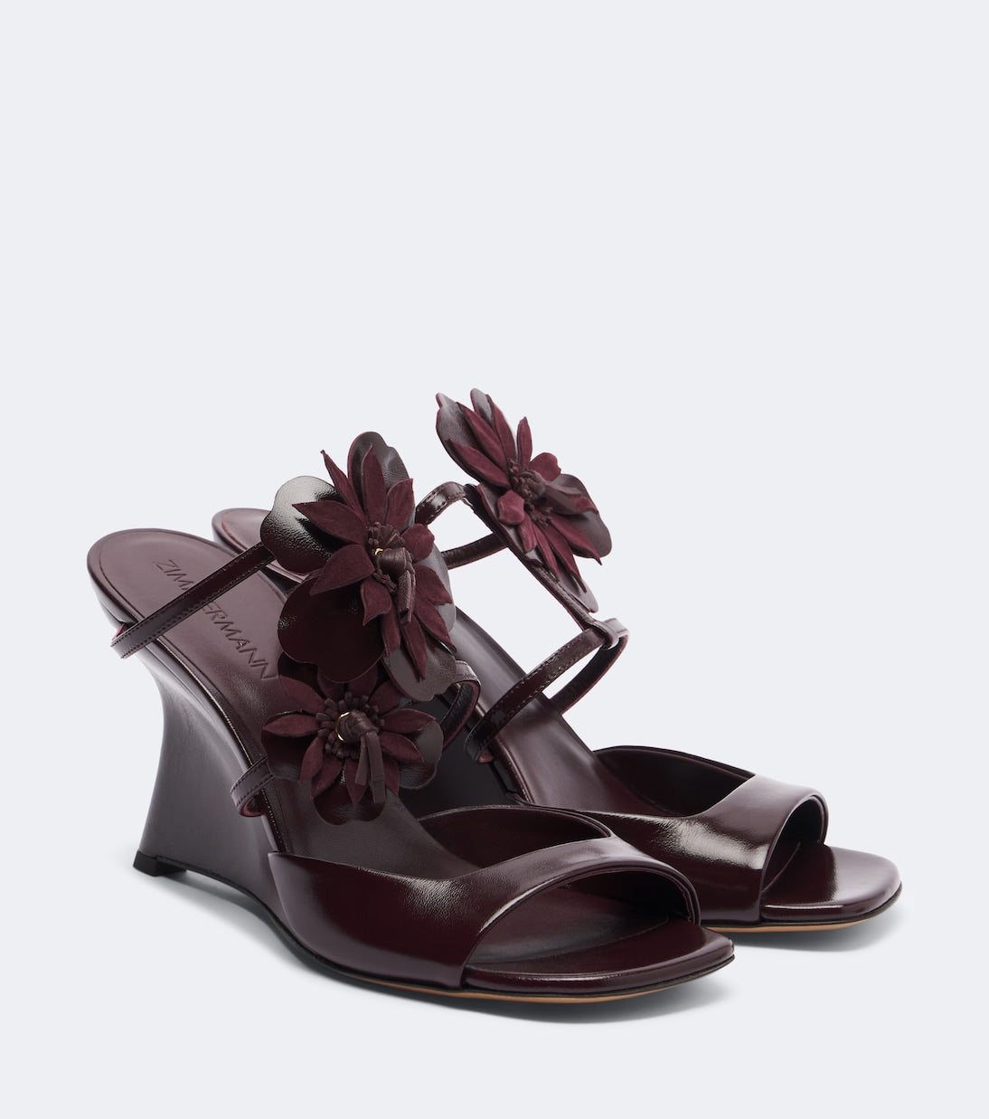 Zimmermann - Belara floral-appliqué leather wedge mules