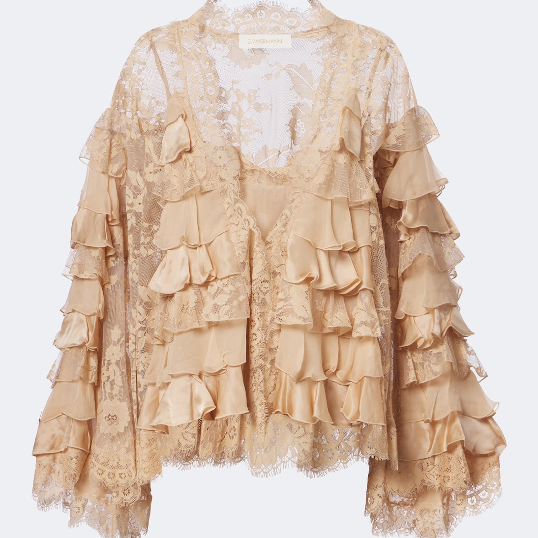 Zimmermann - Valiant lace-trimmed ruffled silk blouse