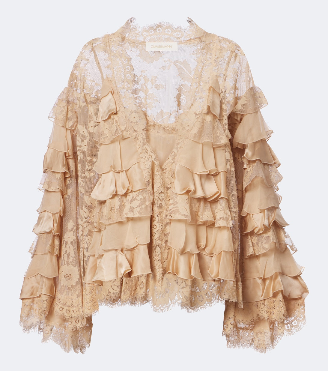 Zimmermann - Valiant lace-trimmed ruffled silk blouse