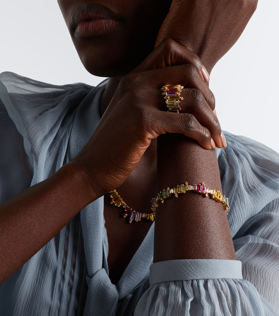 Suzanne Kalan - Bold Burst 18kt gold tennis bracelet with sapphires and diamonds