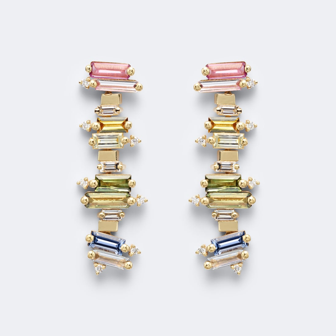 Suzanne Kalan - 18kt gold drop earrings with sapphires and diamonds