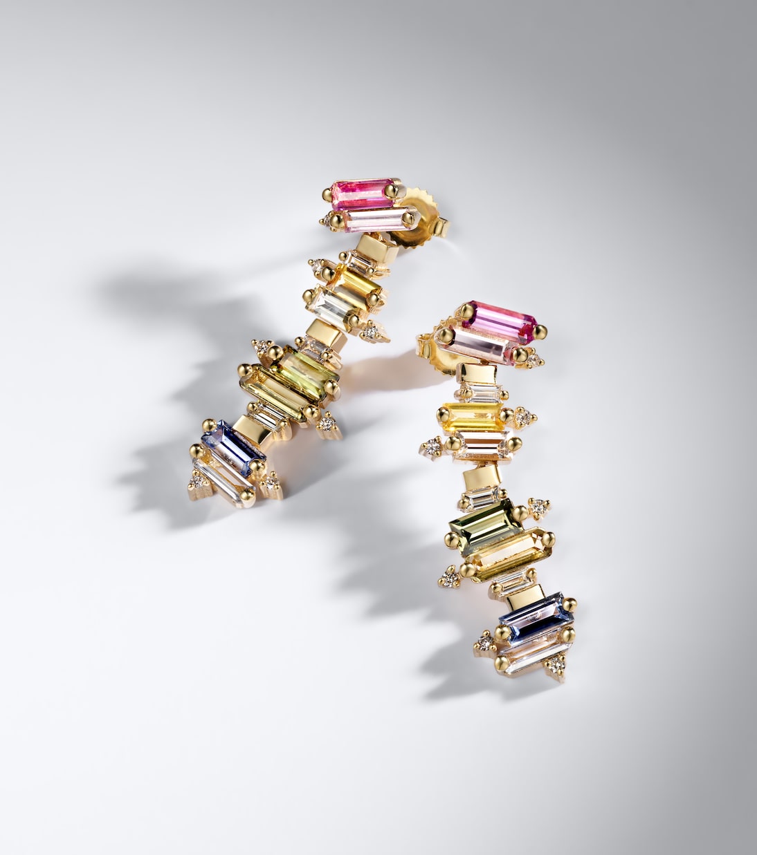 Suzanne Kalan - 18kt gold drop earrings with sapphires and diamonds