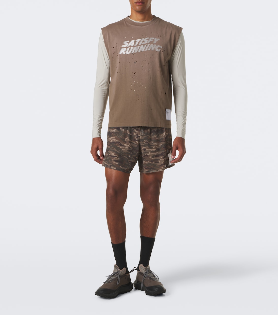 Satisfy - Space‑O 5" camouflage running shorts