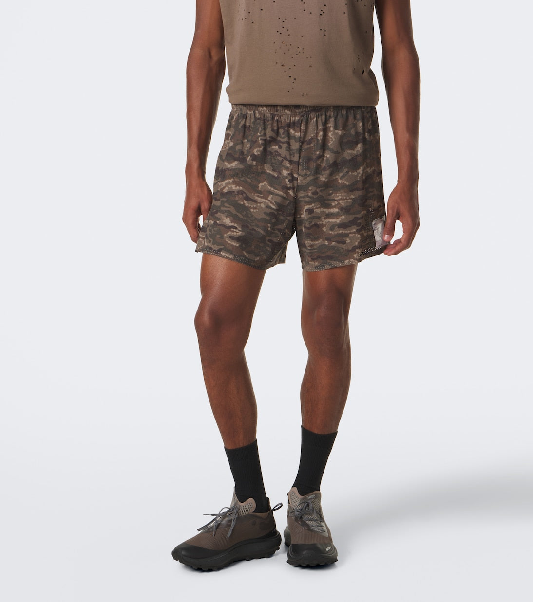 Satisfy - Space‑O 5" camouflage running shorts
