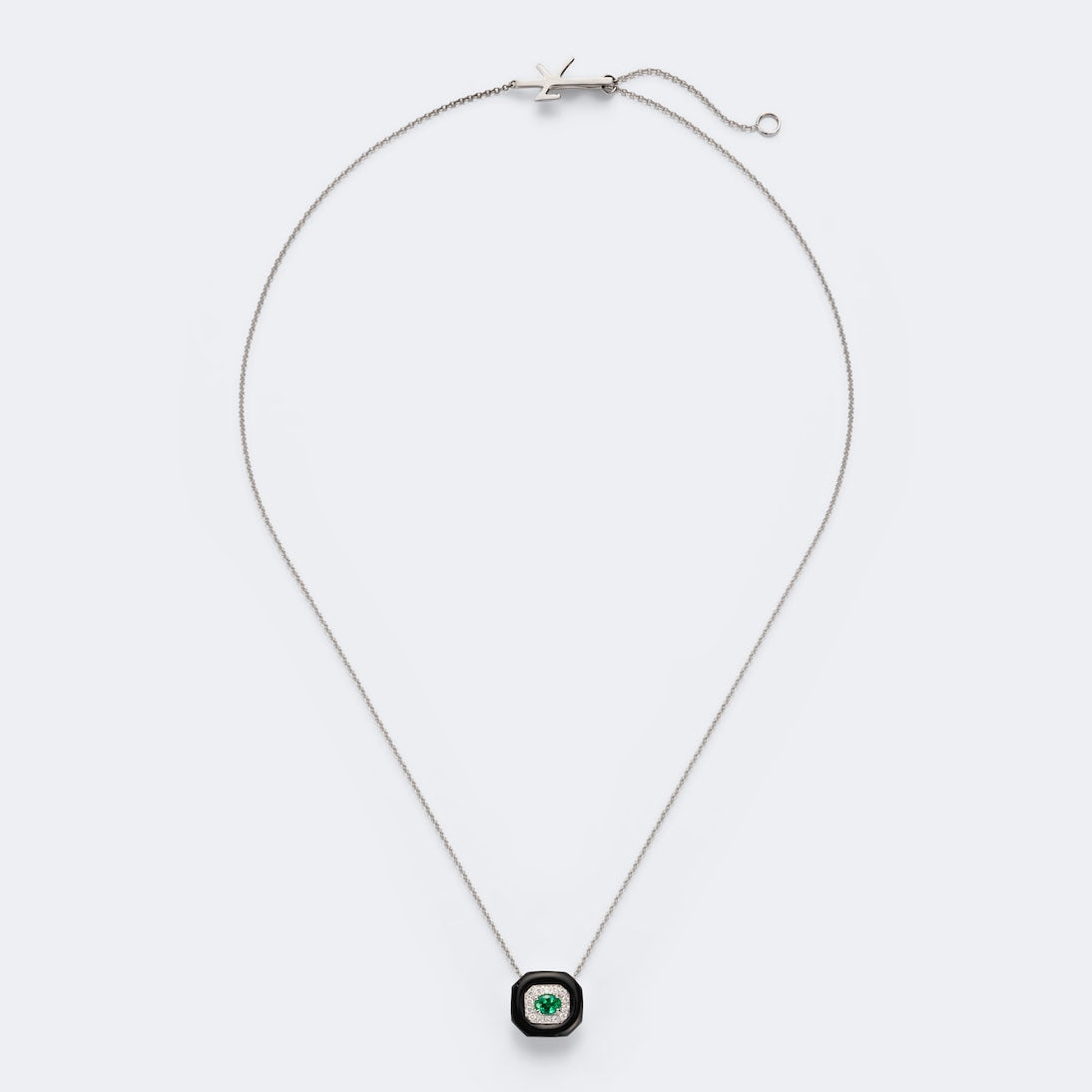 Nikos Koulis - Oui 18kt white gold and enamel pendant necklace with emerald and diamonds