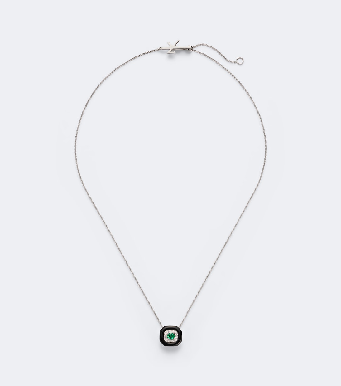 Nikos Koulis - Oui 18kt white gold and enamel pendant necklace with emerald and diamonds