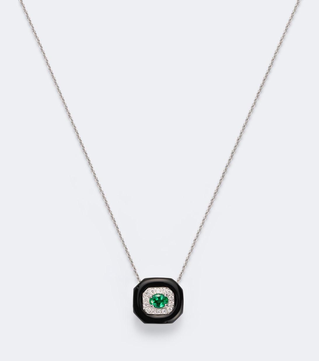 Nikos Koulis - Oui 18kt white gold and enamel pendant necklace with emerald and diamonds