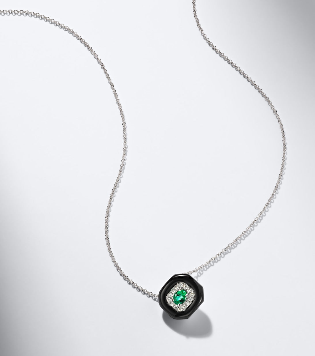 Nikos Koulis - Oui 18kt white gold and enamel pendant necklace with emerald and diamonds