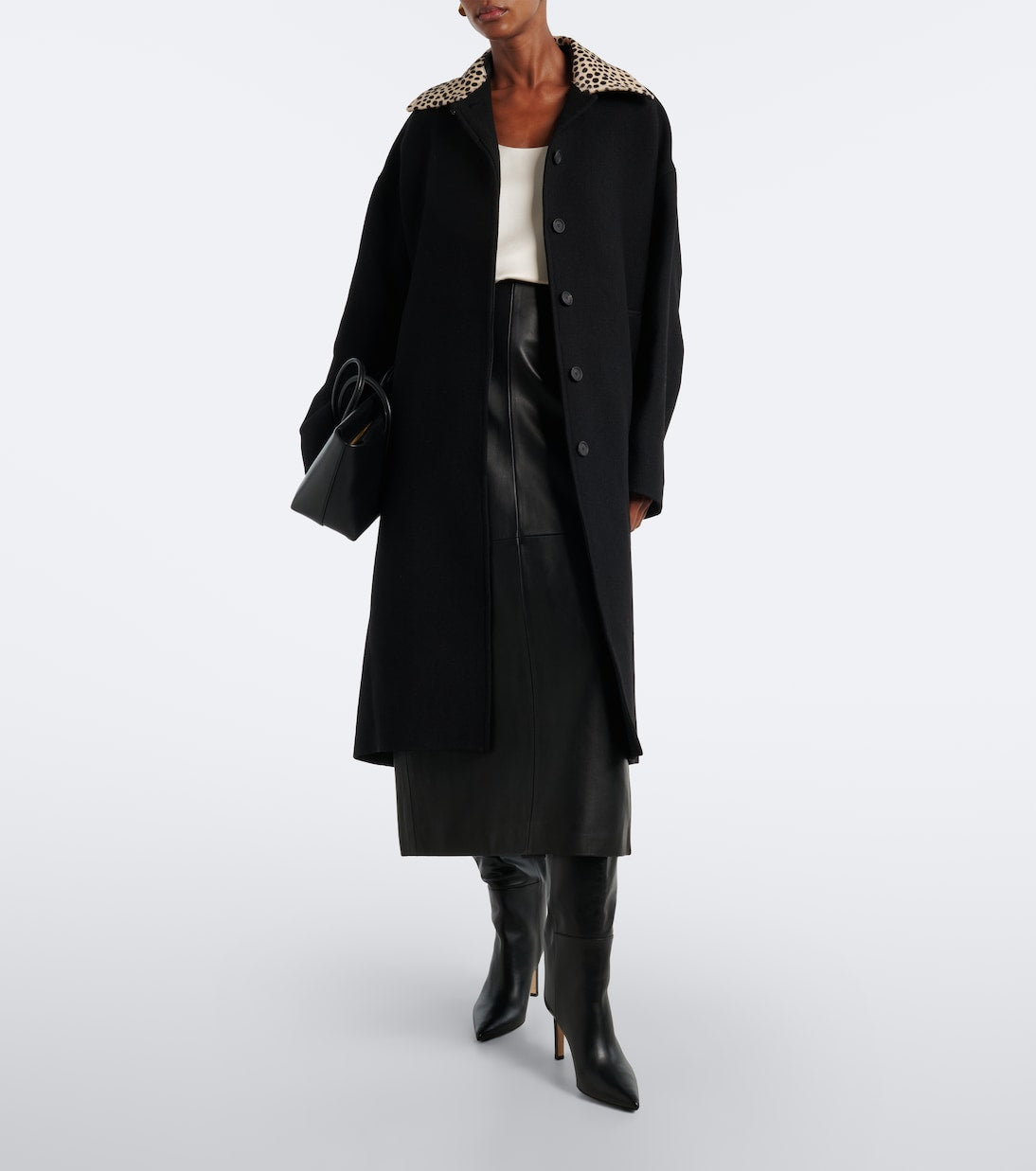 Róhe - Calf hair-trimmed virgin wool coat