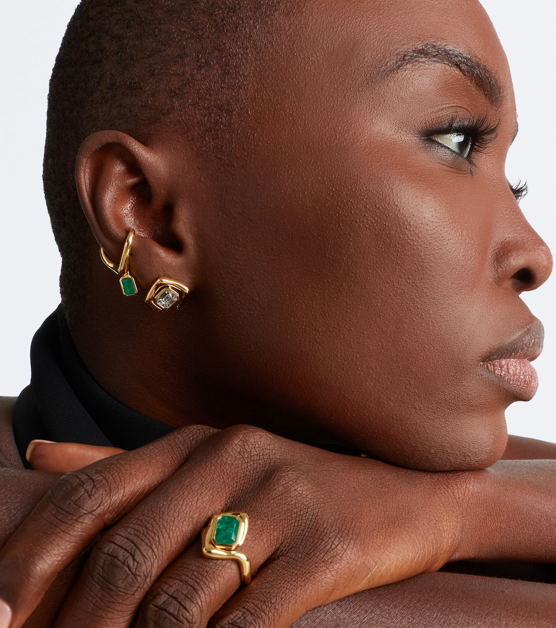 Shay Jewelry - Zar 18kt gold ear cuff with emerald