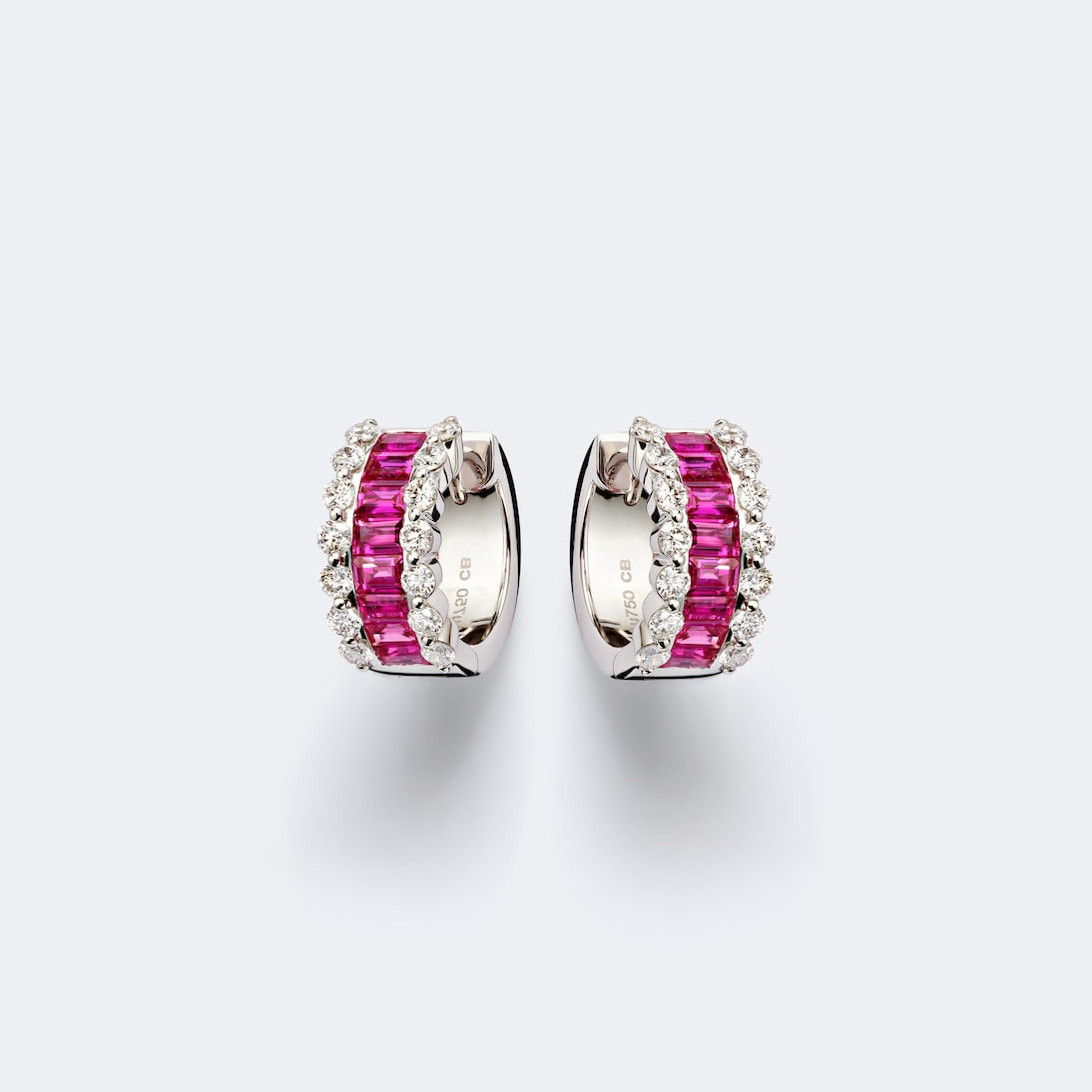 Bucherer Fine Jewellery - Baguette Love 18kt white gold hoop earrings with rubies and diamonds