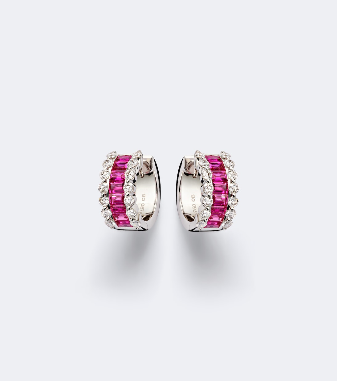 Bucherer Fine Jewellery - Baguette Love 18kt white gold hoop earrings with rubies and diamonds