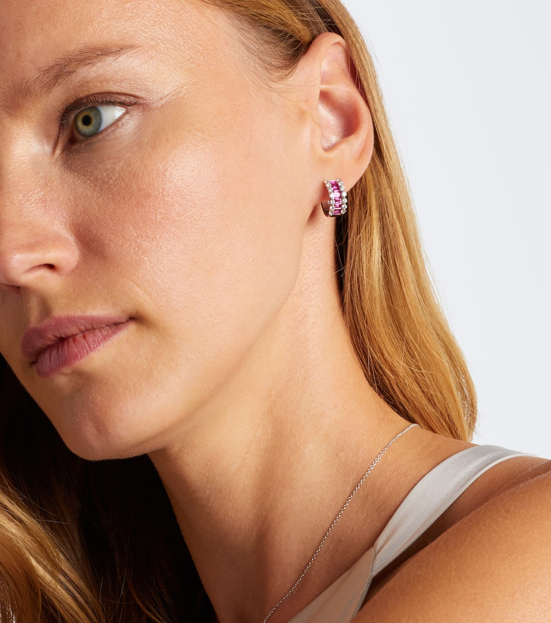 Bucherer Fine Jewellery - Baguette Love 18kt white gold hoop earrings with rubies and diamonds