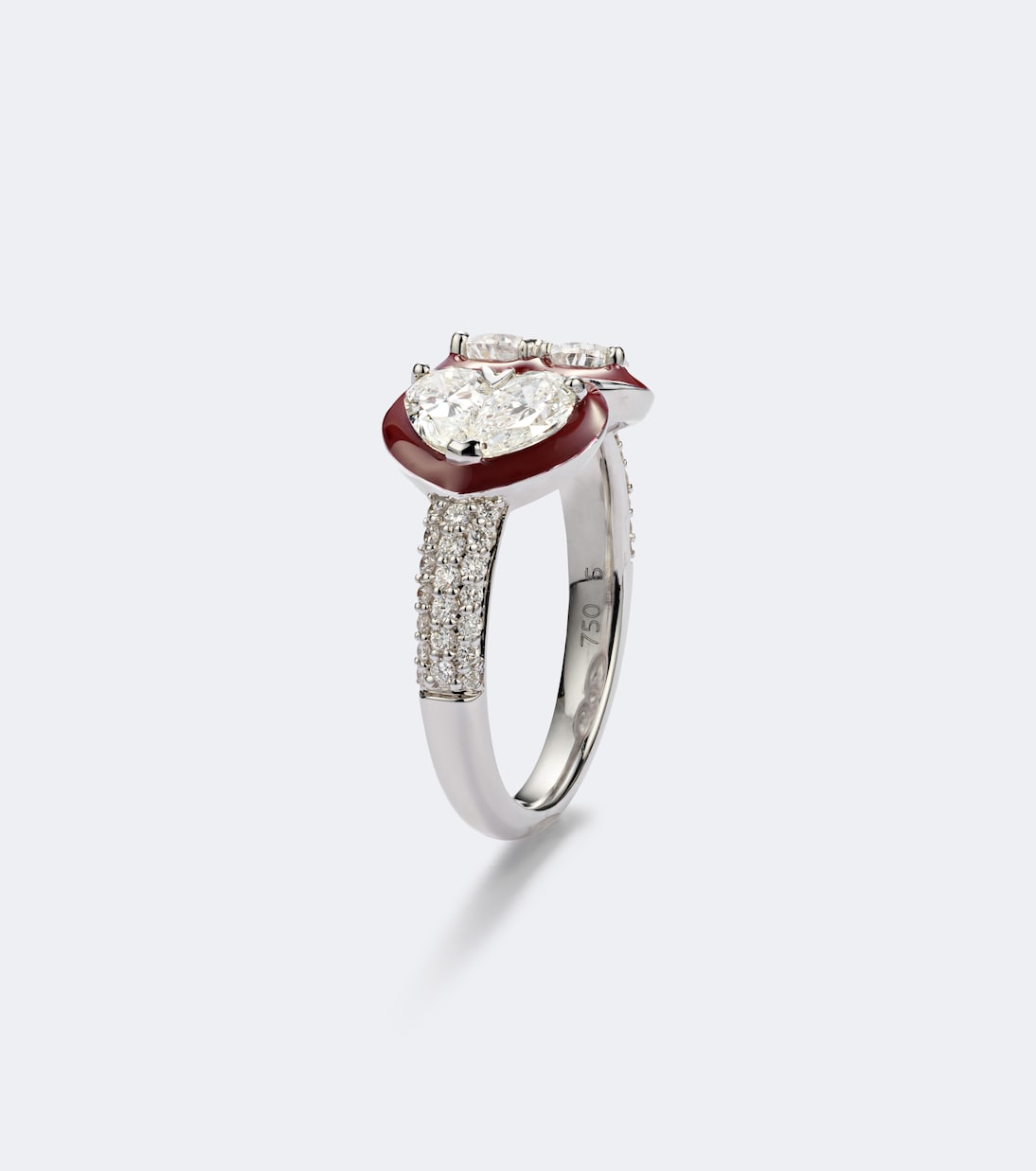 Kamyen - Twin Heart 18kt white gold and enamel ring with diamonds
