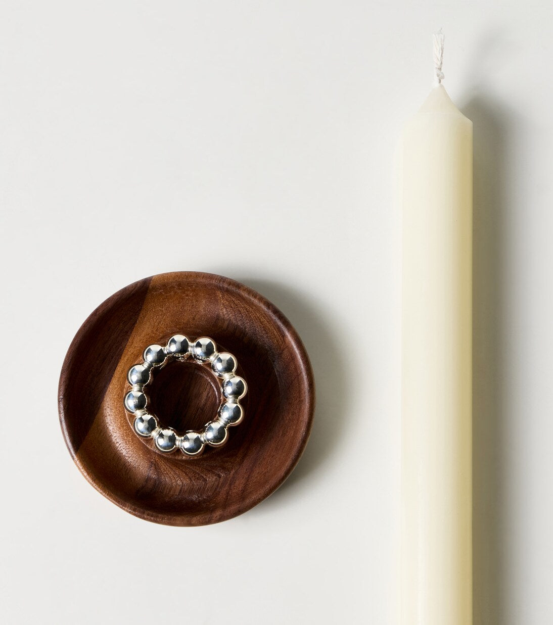 Christofle - Perles wood and silver-plated metal candle holder