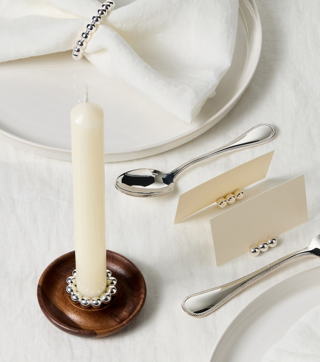 Christofle - Perles wood and silver-plated metal candle holder