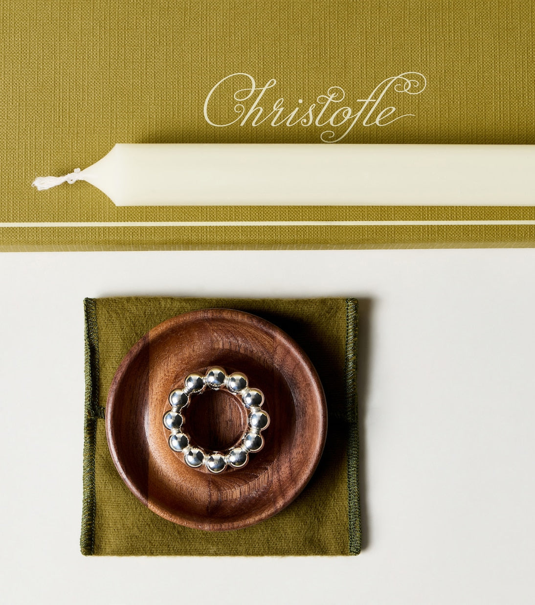 Christofle - Perles wood and silver-plated metal candle holder