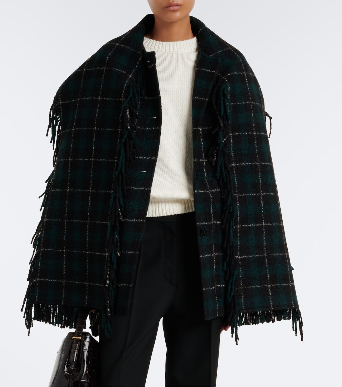 Toteme - Fringed checked wool-blend coat
